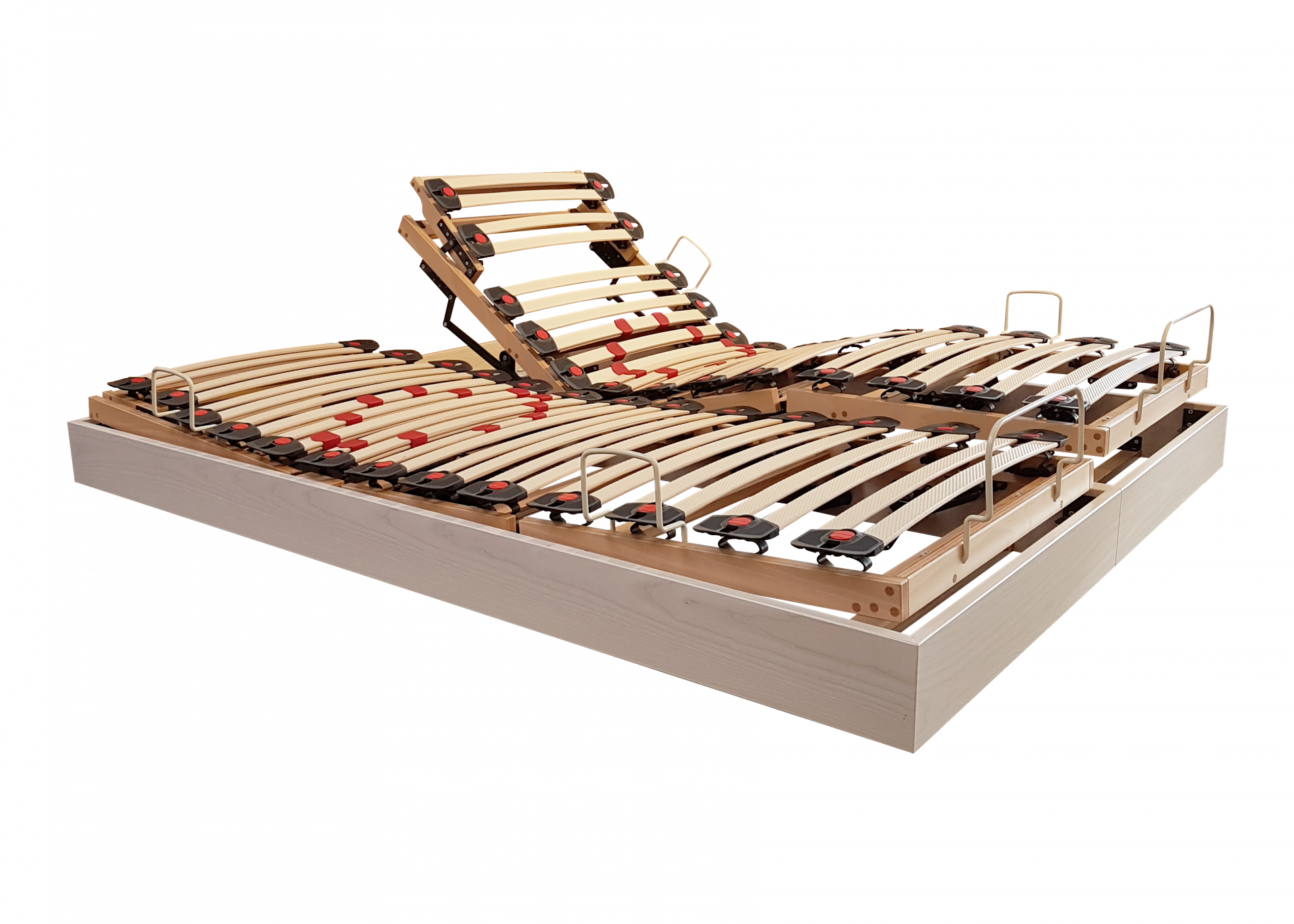 sommiers jumeaux relaxation motorisée frêne massif teinte blanche